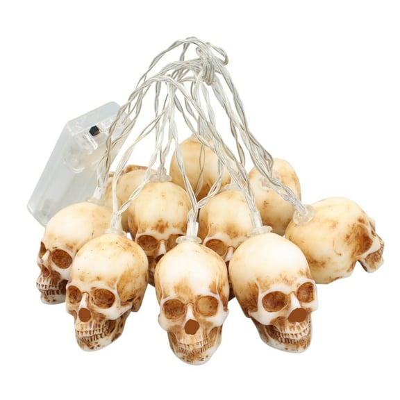 JIhuahe Gothic Retro Vinyl Skull String Lights, 10ft LED Decorative Light Strand for Halloween Party, Haunted House Scene Props and Spooky Bedroom Atmosphere,White