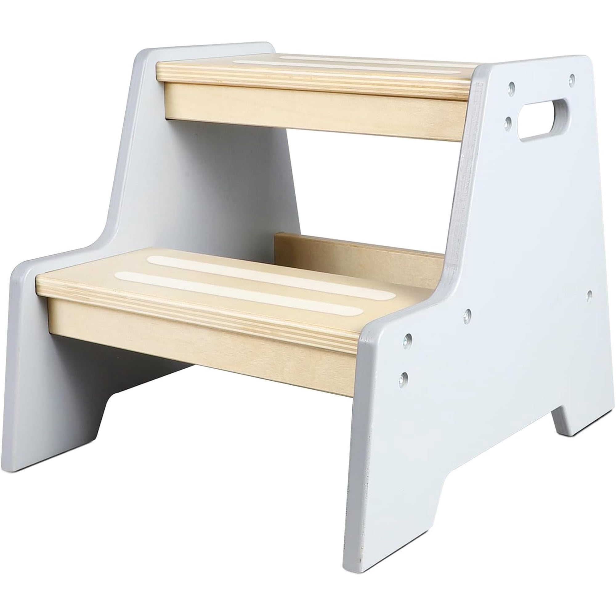 Wooden 2-Tier Step Stool for Toddlers, Non-Slip Kids Step Ladder with Carry Handles, Safety Sturdy Toddler Step Stool for Bathroom Sink, Kitchen Counter,Potty Training & Hand Washing (Gray & Natural)