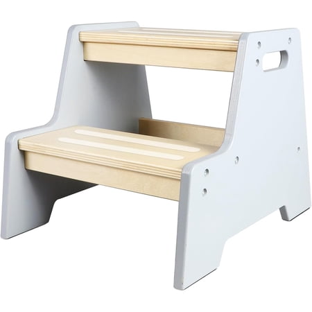 Wooden 2-Tier Step Stool for Toddlers Non-Slip Kids Step Ladder with Carry Handles Safety Sturdy Toddler Step Stool for Bathroom Sink Kitchen Counter Potty Training & Hand Washing