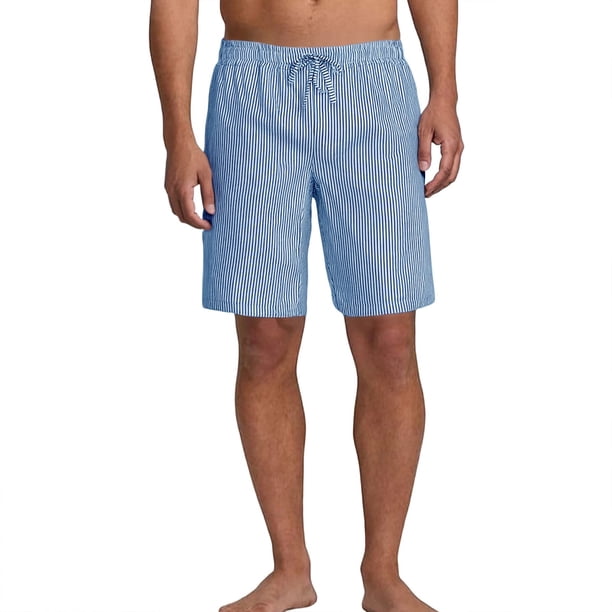 Pantalones Cortos Casuales de Rayas de los Hombres con Cintura Elástica con Cordón Y Bolsillos Inclinados, Poliéster Suave