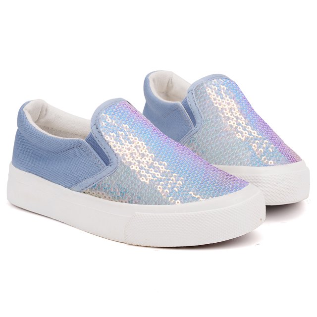 Toddler Girls Sneakers Loafer Shoes Slip On Little Kids Boys Canvas Glimmer Glitter Sparkle Low Top Non Slip Rubber Sole Lightweight Fashion Casual Gray