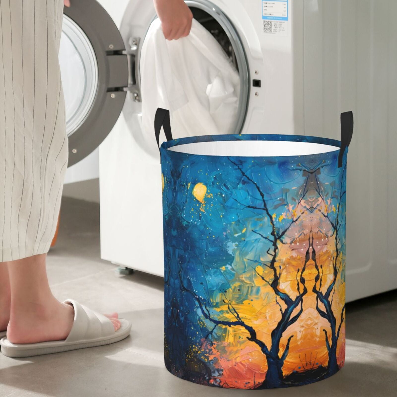 Large Laundry Basket with Handles - Abstract Night Sky Tree Kids Baby Dirty Clothes Laundry Hamper for Bedroom Aesthetic