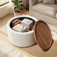 thumbnail image 4 of Gelloan 28" Round Storage Ottoman Coffee Table, Modern Boucle Ottoman with Lift-Off Lid and Solid Wood Legs for Living Room, Bedroom, Corners, Apartments,Boucle White, 4 of 7