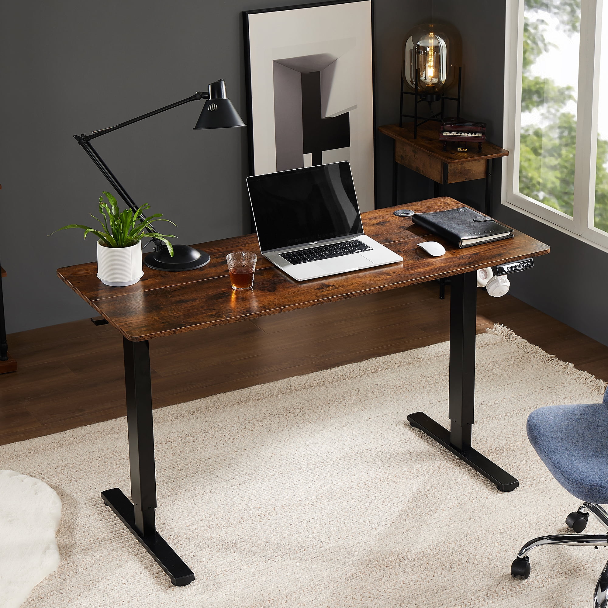 Electric Adjustable Height Standing Desk - 48 x 24 inch Sit to Stand Up Desk with Splice Board,Rust