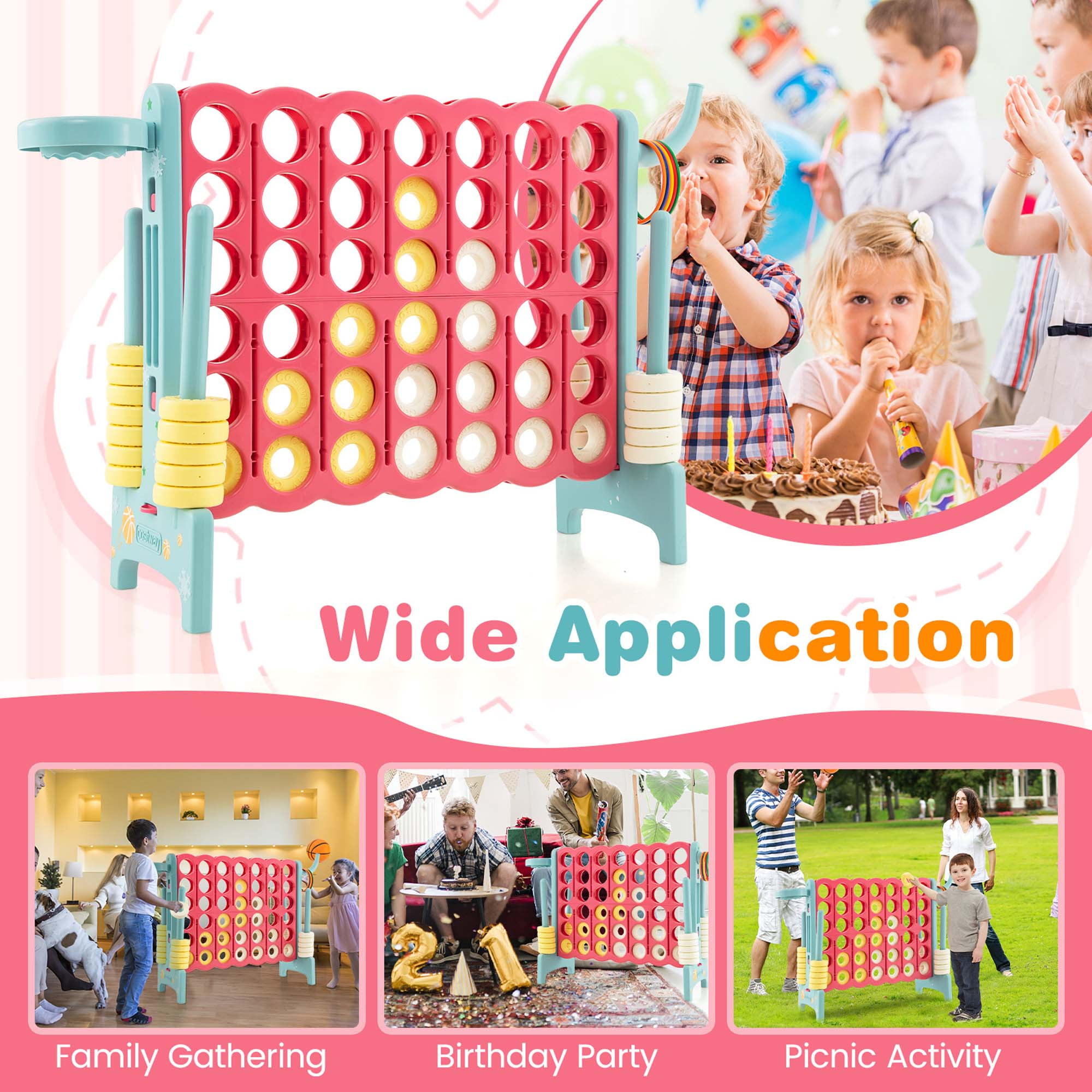 Costway Jumbo 4-to-Score 4 in A Row Giant Game Set with Stickers for Kids Adults Family Fun Red & Blue