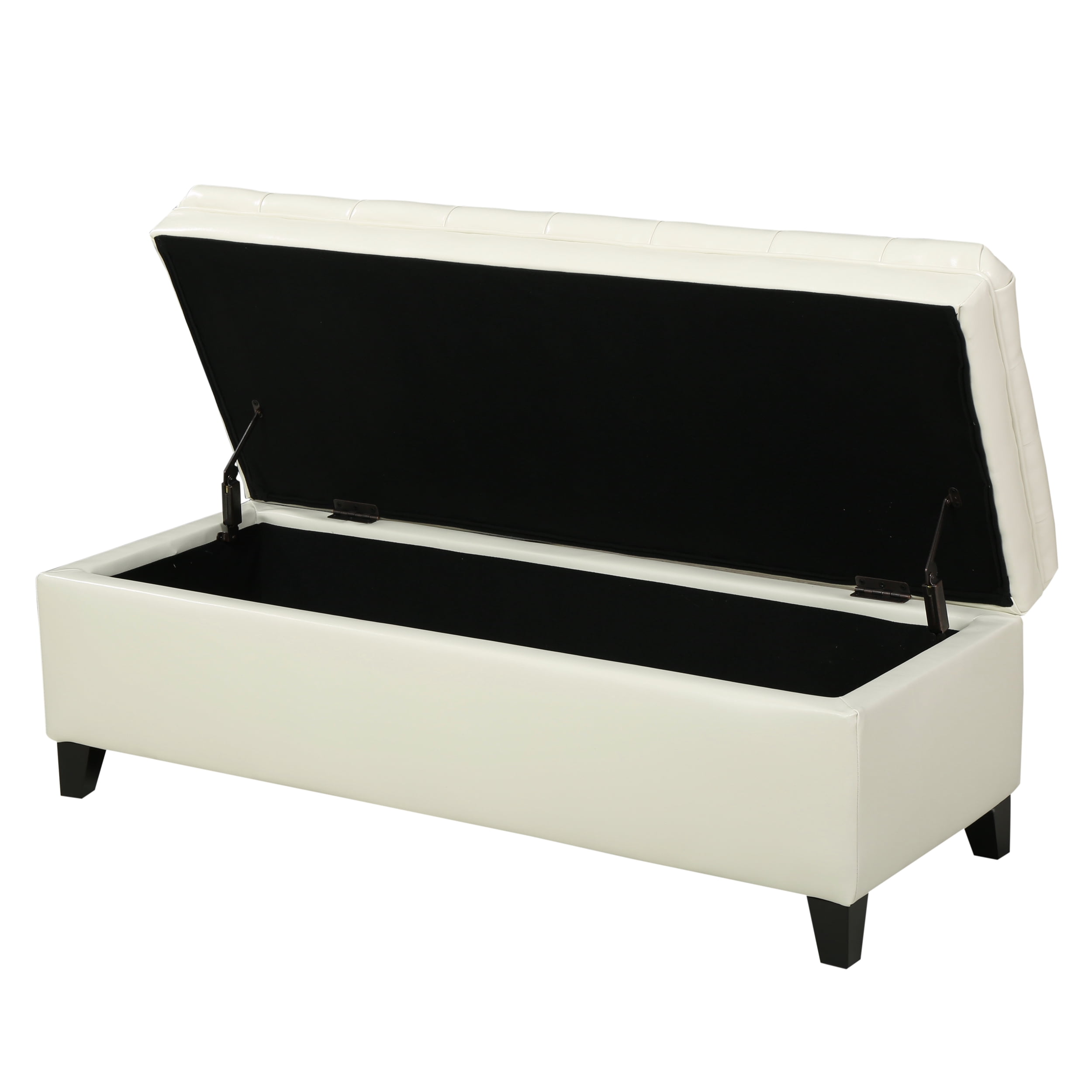 Noble House Jacky Rectangular Faux Leather Lift Top Storage Ottoman, Ivory