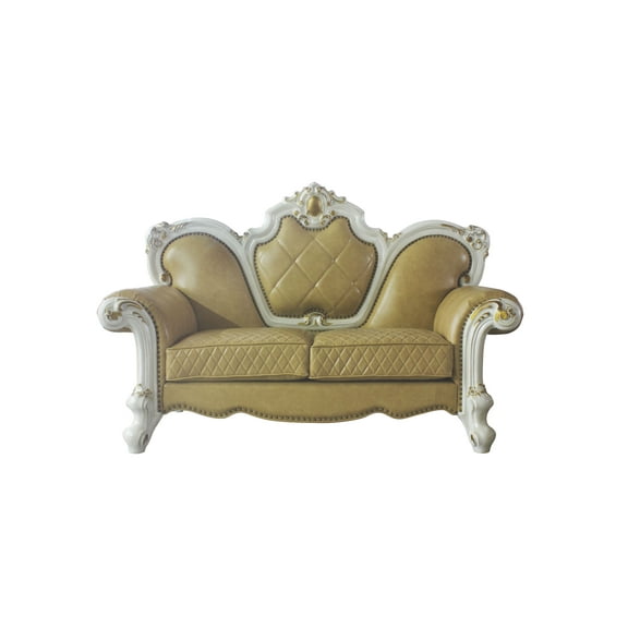 ACME Picardy Faux Leather Loveseat with Pillows in Pearl and Butterscotch