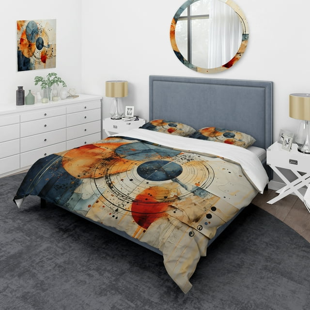 Designart "Abstract collage dream" Abstract Spirals Bedding Covert Set - Transitional Teal Abstract Bed Set With 2 Shams