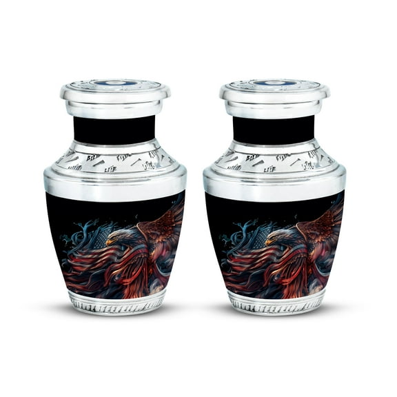 Eagle With American Flag Urn For Human Ashes, American Flag-Themed Memorial Urns For Ashes Adult Female, Small Keepsake Funeral Urns For Ashes, Cremation Urns For Burial 3 Inch, 2pcs