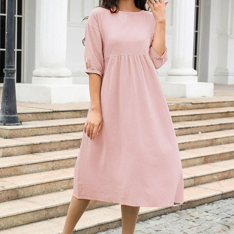 Busydd Womens Fall Dresses 1/2 Sleeve Round Neck Midi Dress Fashion Elegant Solid Color Homecoming Dresses Casual Flowy Cotton Linen Cocktail Dress - Walmart.com Busydd Womens Fall Dresses 1/2 Sleeve Round Neck Midi Dress Fashion Elegant Solid Color Homecoming Dresses Casual Flowy Cotton Linen Cocktail Dress - Walmart.com