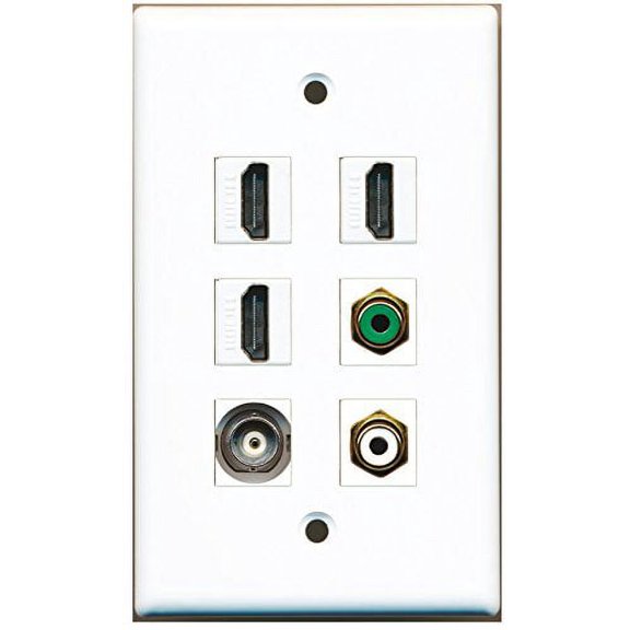 RiteAV - 3 HDMI 1 Port RCA White 1 Port RCA Green 1 Port BNC Wall Plate