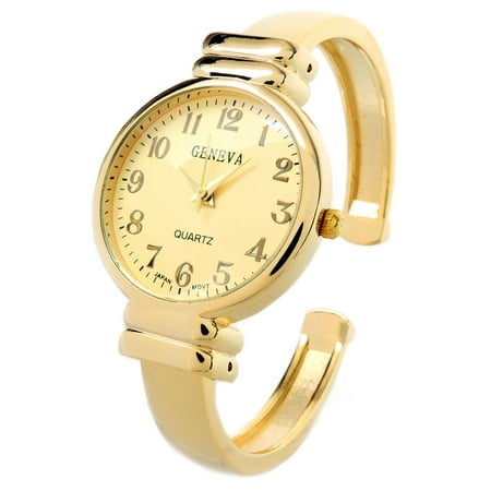- Gold Tone Metal Band Slim Case with Golden Dial Women's Bangle Cuff Watch by Geneva