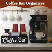 Topekada Coffee Bar Organizer and Vintage Signs, Wood Coffee Station Accessories with Removable Dividers, 4 Compartments Coffee Bar Organizer for Countertop Caddy, Fit Pods Condiment Syrup Tea Cups