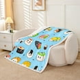 thumbnail image 3 of Kids Cute Cartoon Sushi Fleece Throw Blanket Baby Japanese Sushi Plush Blanket for Boys Girls Kawaii Style Sushi Sherpa Blanket Japanese Traditional Style Food Fuzzy Blanket Light Blue Black, 3 of 7
