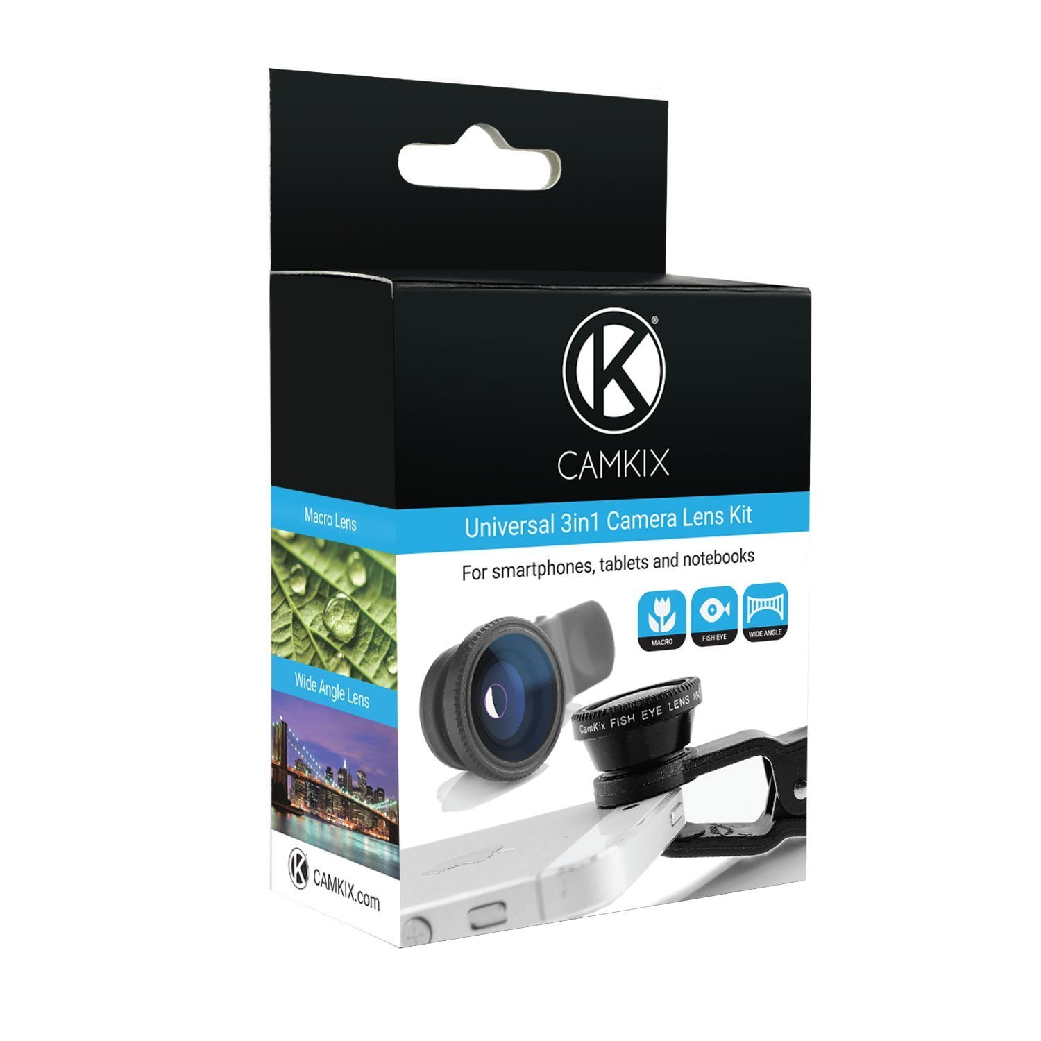 black Mobile Phone Camera Lens Kit Fish Eye Lens 2 in1 Macro Lens/& Super Wide Angle Lens with Black Universal Phone Clip