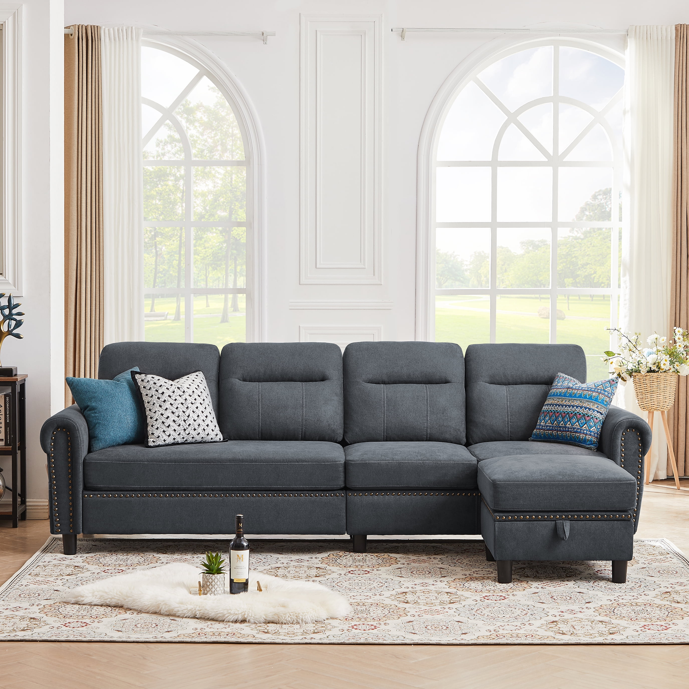 Jarenie Modern Sectional Sofa Couch with Reversible Chaise L Shaped Couch 4-Seat Convertible Sofa for Living Room ,Sectional Couch ,Living Room ,Darkgrey