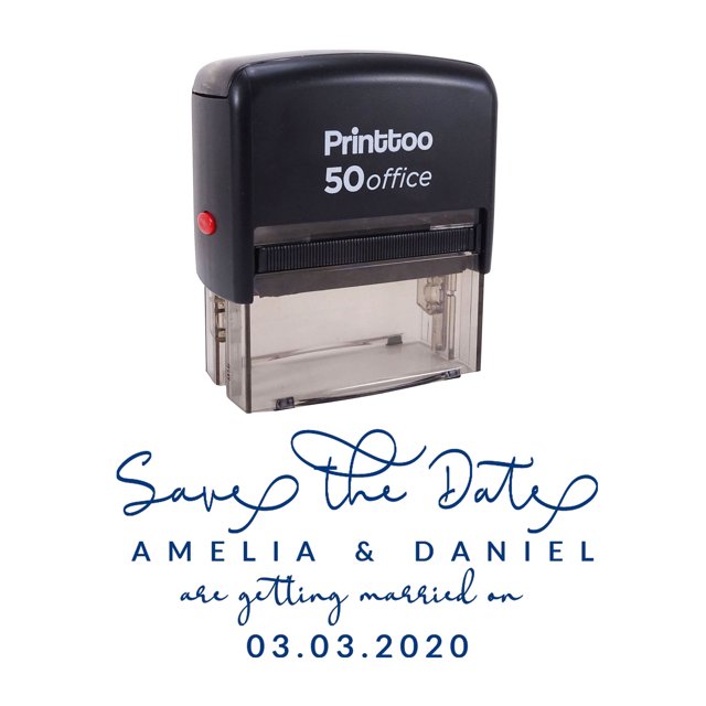 Printtoo Personalized Blue Self Inking Getting Married Custom Save The Date Rubber Stamper-68 x 30 mm