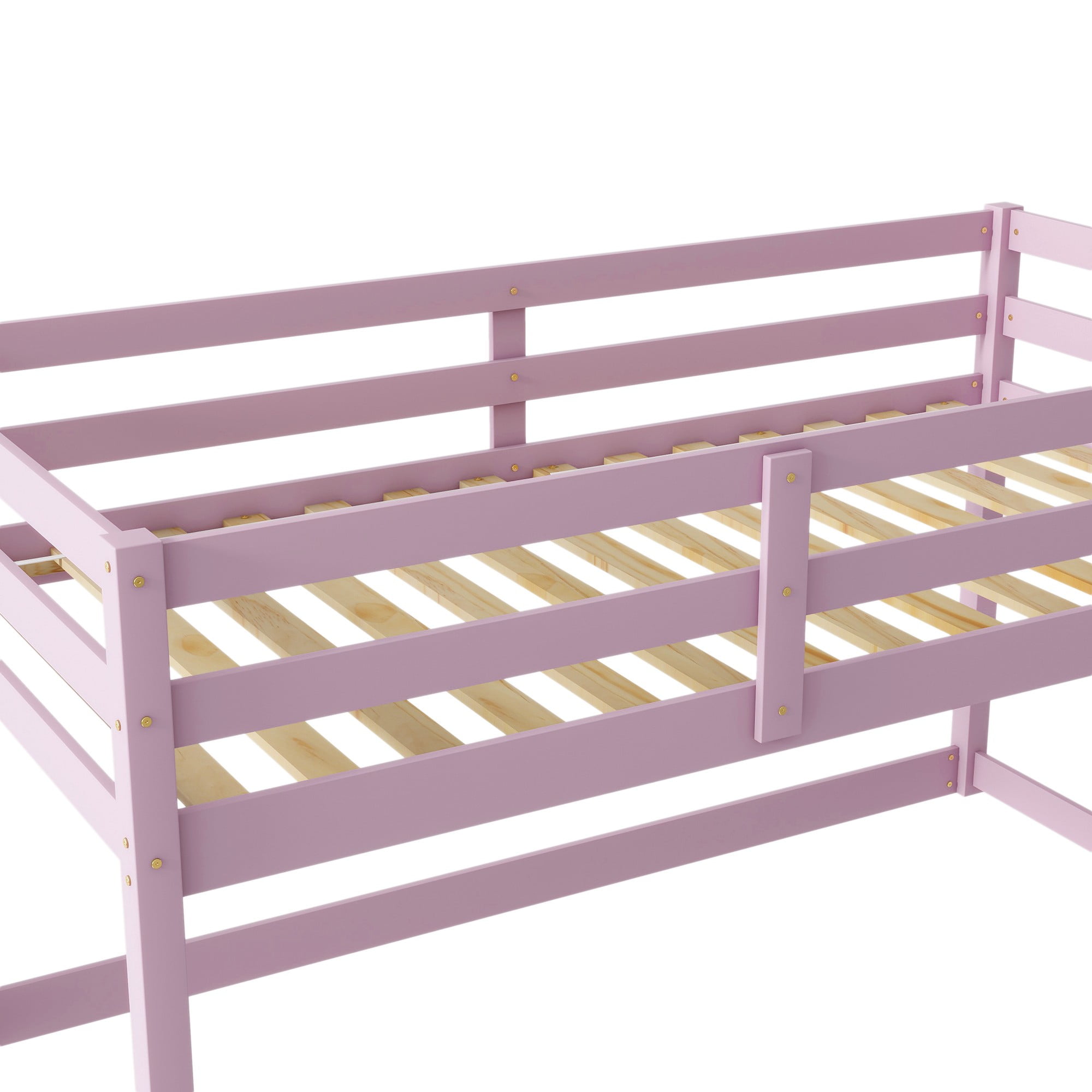 Aukfa Twin Over Twin Bunk Bed for Kids, Solid Rubber Wooden Bed Frame, Pink