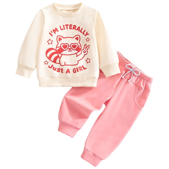 YDFCWXW Baby Girl Fall Spring Outfit Infant Letter Print Long Sleeve Sweatshirt and Jogger Pants 6 12 18 24M 3-4 T Girl Clothes (Pink, 18-24 Months)
