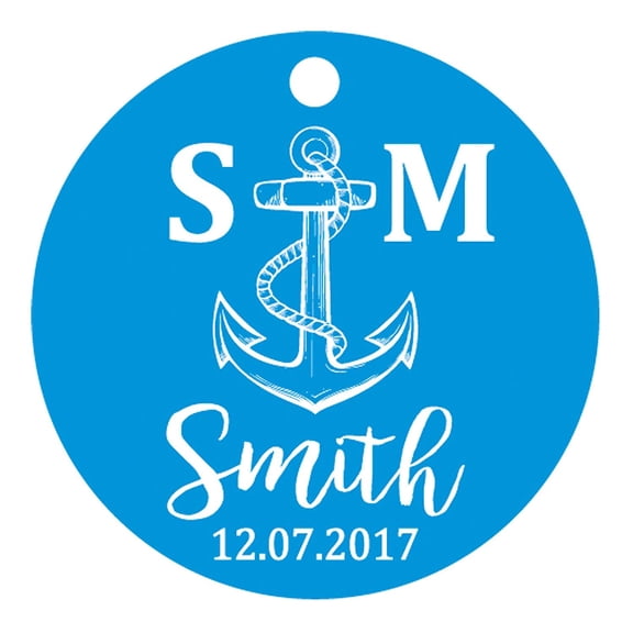 100 PCS Personalized Initial with Anchor Wedding Favor Gift Paper Tags Custom Made Round Hang Tags