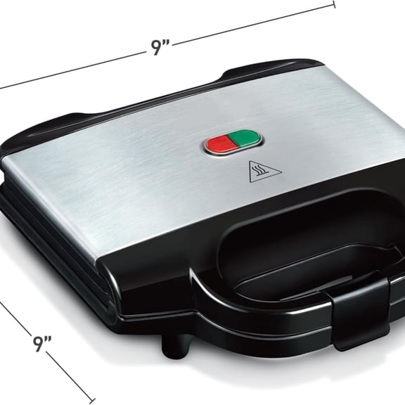 Sandwich Maker, Stainless Steel, Easy to Clean, Indicator Lights, Cool Touch Handle, Grilled Cheese, Panini, 625 Watts, Black