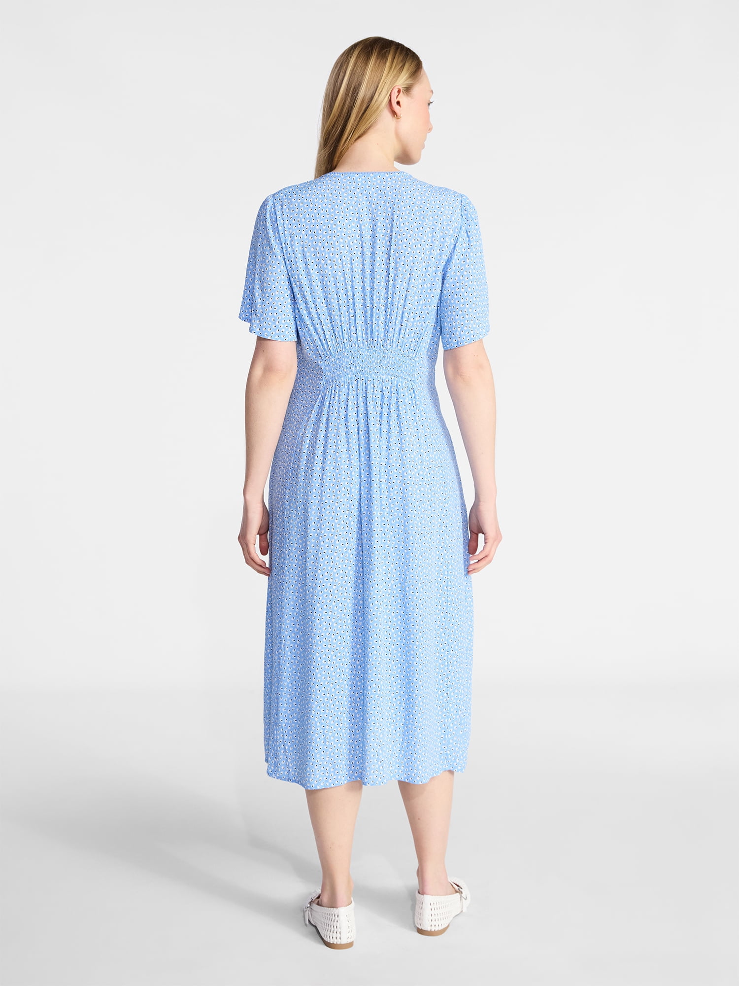 Time and Tru Women's Empire Waist Midi Dress with Short Sleeves, Sizes XS-XXXL