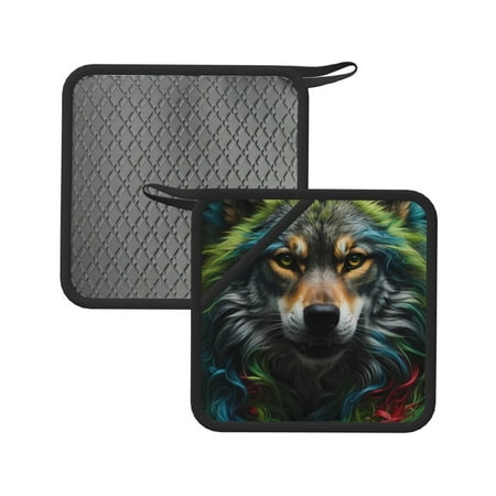 

Sikiie Realistic Style Colorful Wolf Pot Holders Kitchen Insulation Mats Heat Resistant Pot-Holder Oven Anti-Scald Pads for Cooking Baking 7.1*7.1inch