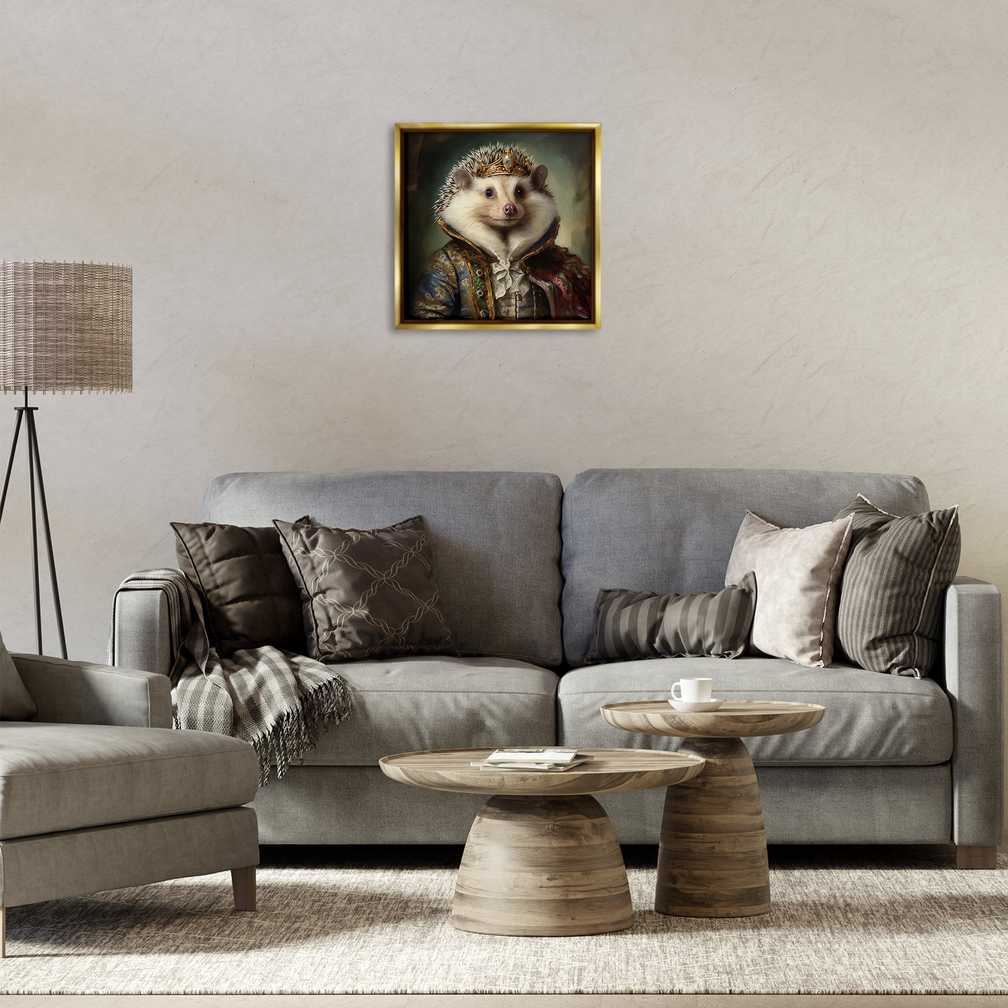 Stupell Industries Hedgehog Regal Transformation Animals & Insects Painting Gold Floater Framed Canvas Art Print Wall Art, 18 x 18