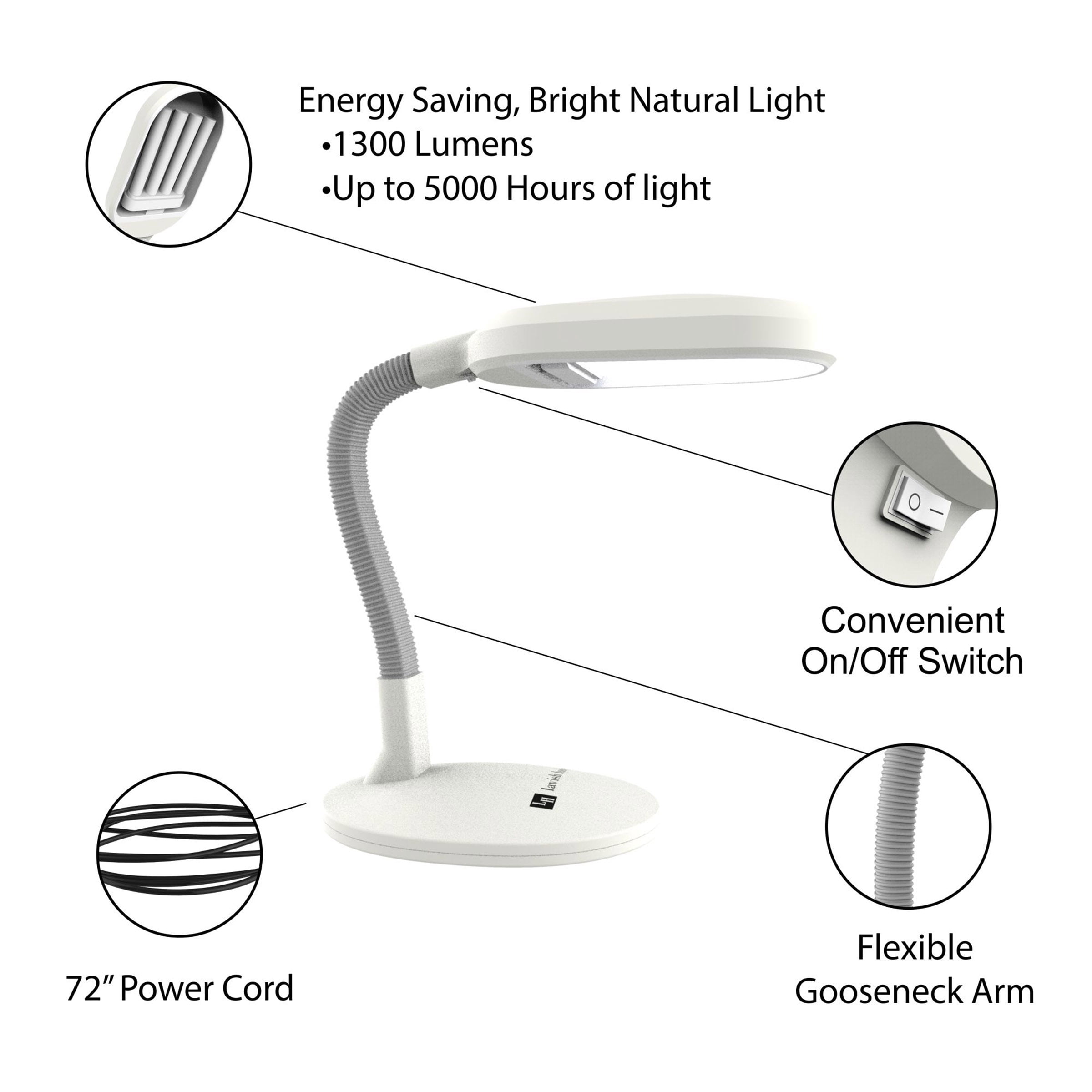 Lavish Home Natural Sunlight Gooseneck Desk and Table Lamp (White)