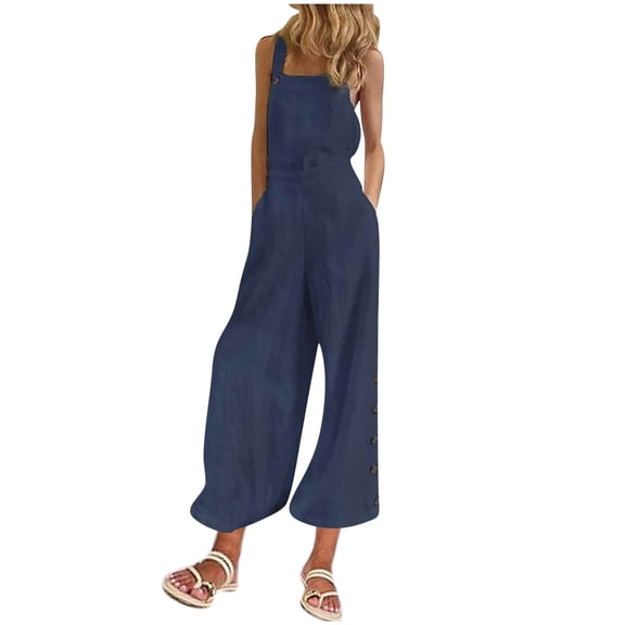 Fashion Plus Size Jumpsuits for Women Casual Summer Casual Solid Color Pocket Side Buckle Loose Wide Leg Jumpsuit