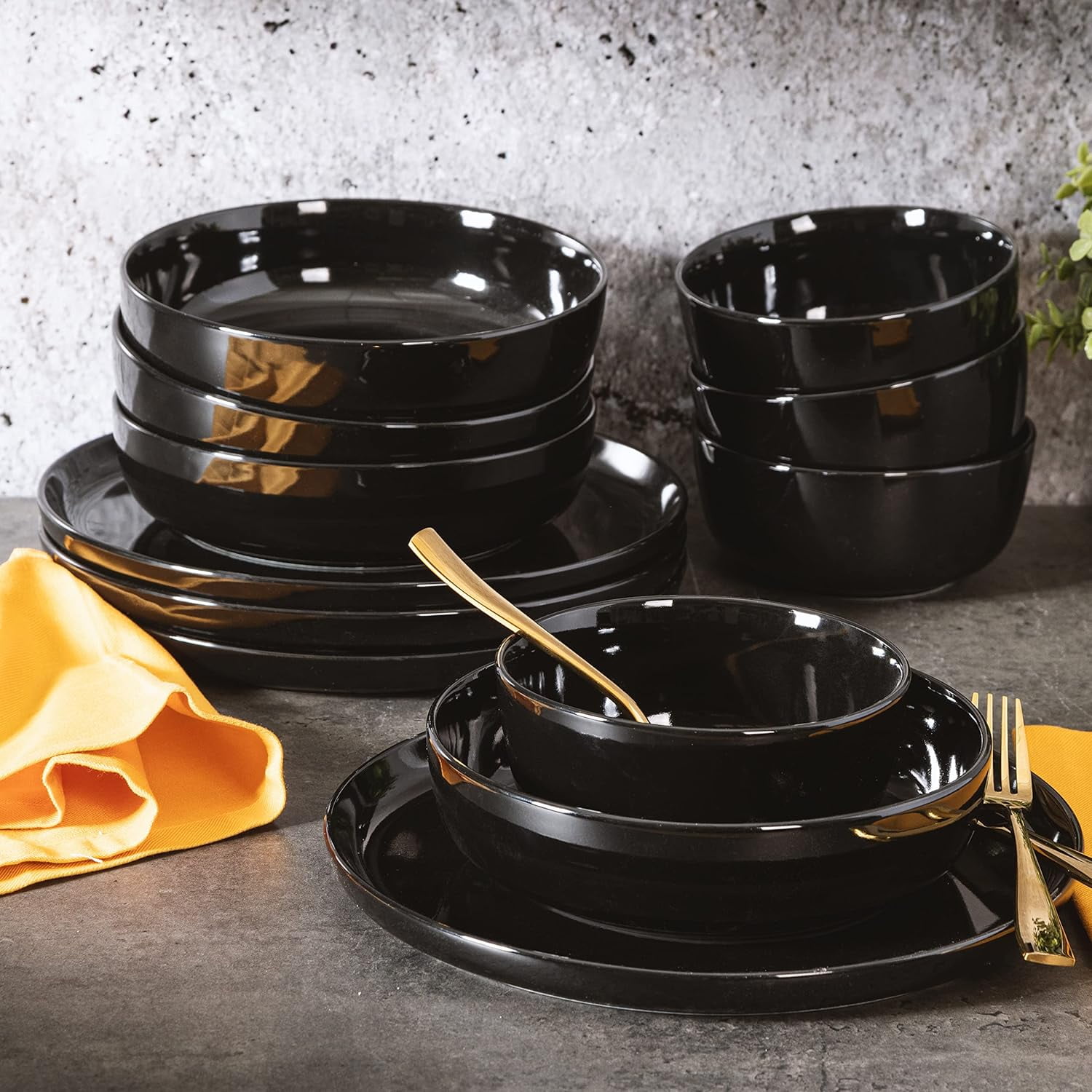 Gibson Home Oslo 12 Piece Porcelain Dinnerware Set - Black