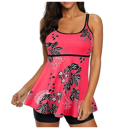 Rovga Womens Swimsuits High Waist Leopard Print Round Neck Bathing Suit Spring Summer Sexy Swimwear Casial Bikini Set Red M