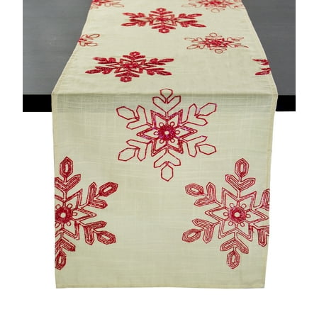 

Holiday Nivalis Collection Snowflake Design Christmas Decorative Tablecloth - 3 Colors (Red 16 x120 Table Runner)