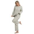 thumbnail image 5 of DAKIMOE Lounge Sets for Women Pajamas Long Sleeve Sleepwear Soft Nightwear 2 Piece Pjs Ribbed Knit Fall Winter Outfits Pockets, Apricot, L, 5 of 9