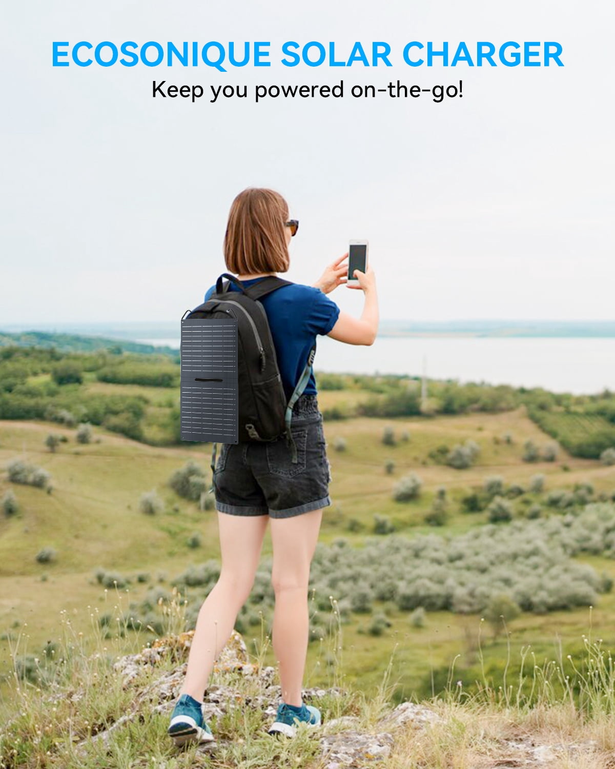 Ecosonique 15W Foldable Solar Charger Panel, Dual USB-A & USB-C Fast Charging, IP67 Waterproof ETFE, Ultra-Light Portable for Camping, Compatible with iPhone, Samsung, Google Pixel, LG