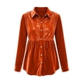 thumbnail image 4 of Party Tops for Women Sequins Velvet Patchwork Button Down Collar Dressy Blouses Long Sleeve Elegant Shirts (XL, Orange), 4 of 6