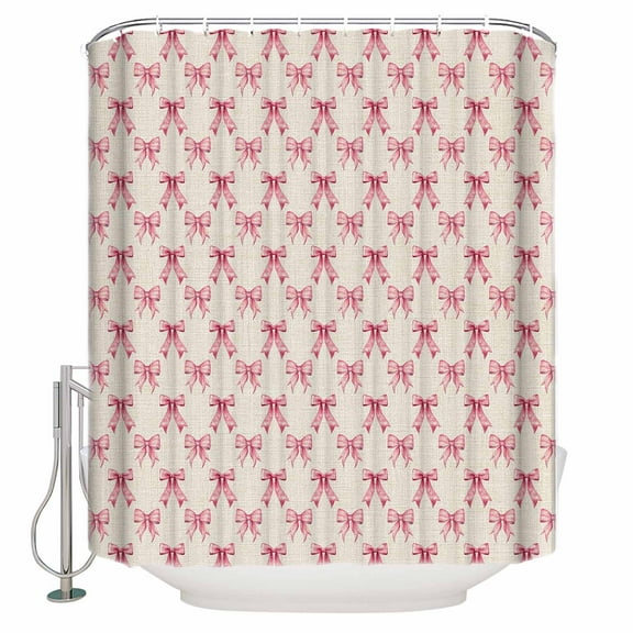 Small Stall Shower Curtain 48x72 Inch Narrow Half Size Vintage Pink Bow Bath Curtains Bathroom Decor Beige Retro Art Aesthetic Waterproof Fabric Shower Curtain Set with Hooks 48 Inch