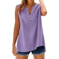 thumbnail image 3 of Dyfzdhu Linen Shirts for Women Sleeveless Loose Button Shirt Top Stand Solid Color Sleeve Collar Casual Summer Tank Tops PP2, 3 of 9