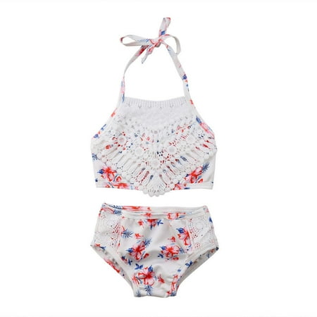 

Binpure Girls 2Pcs Bikini Set Lace Sling Tops + Shorts Floral Print Bathing Suit