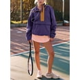 thumbnail image 4 of Veste Matelassée à Col Rond pour Femmes, Manches Longues, Coupe Ample, Demi-Glissière, à Capuche, avec Cordon de Serrage, Violet Foncé, m, 4 of 7