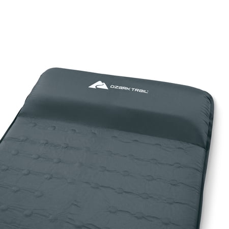 OZARK TRAIL SELF-INFLATING CAMP PAD WITH PILLOW – GREY, ADULT, 78″ L X 25″ W X 2″ H
