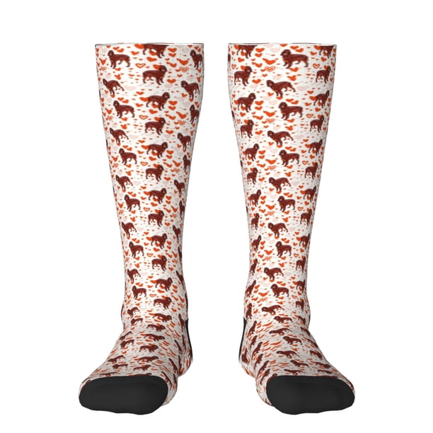 Fotbe dog Valentine's day Calcetas Divertidas Estampadas para Hombre y Mujer, Calcetas de Algodón hasta la Rodilla para Caminar, Correr, Enfermería y Embarazo