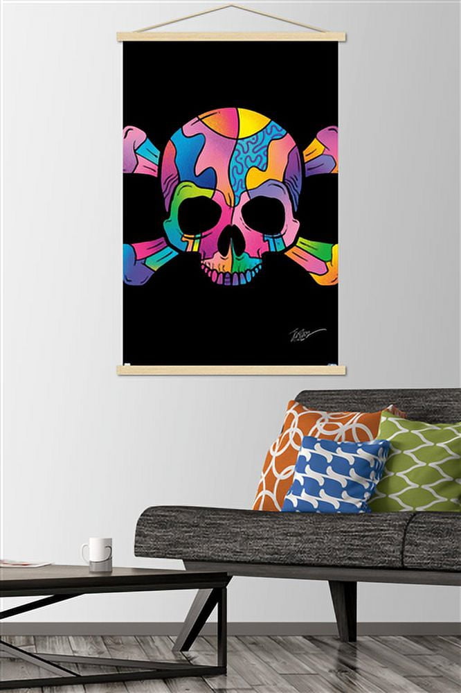Jason Naylor - Color Skull Wall Poster with Wooden Magnetic Frame, 22.375" x 34"