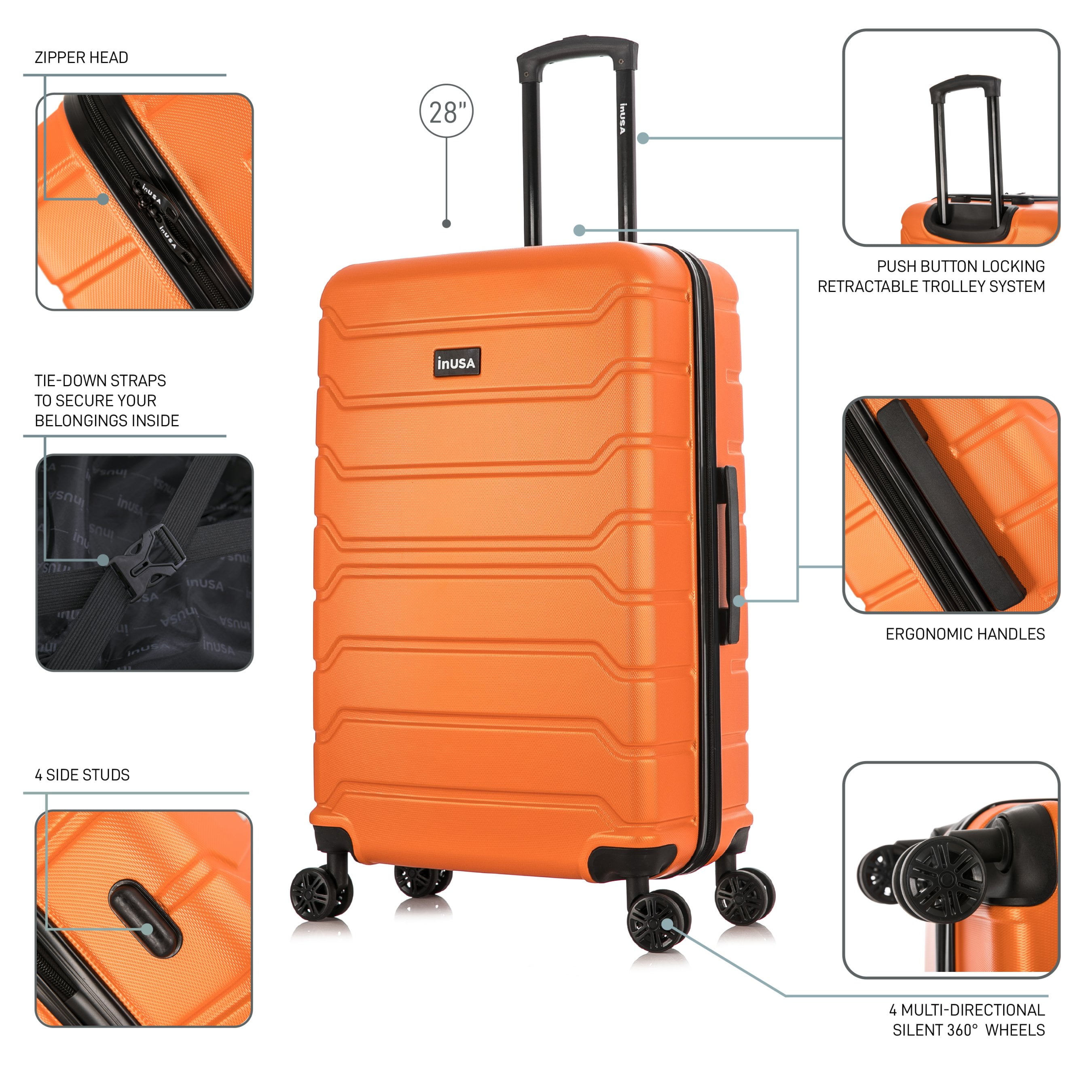 InUSA Trend 28" Hardside Lightweight Luggage with Spinner Wheels, Handle, and Trolley, Orange