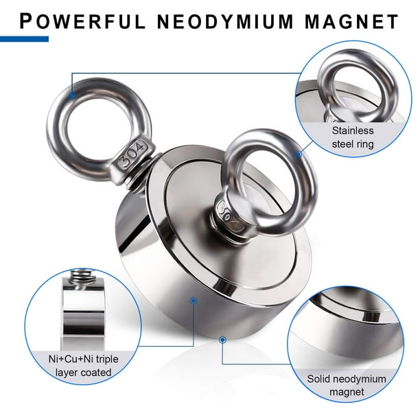 Strong Double Side Neodymium Fishing Magnets,1300 lbs(590KG) Pulling Force  Rare Earth Magnet with 20m (65 Foot) Durable Rope and Protective Gloves,for  Retrieving in River and Fishing 