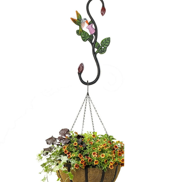 Cast Iron Plant Extension Hanger, Indoor Outdoor Home Garden S Hooks Plant Hanger with Hummingbird for Hanging Plants, Flower Pots Baskets, Macrame