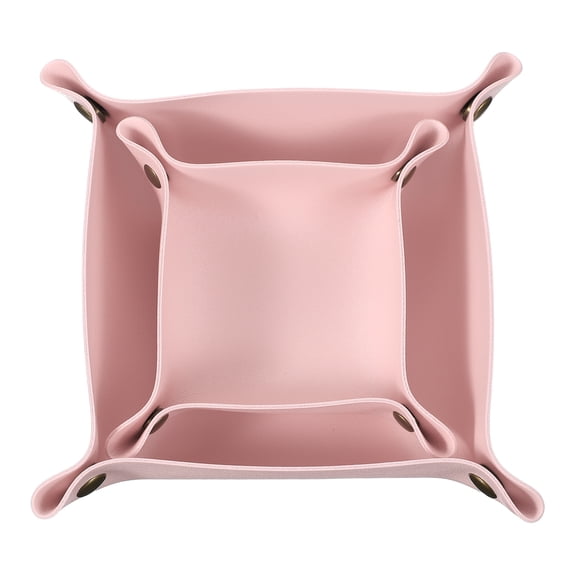 2 Pcs Valet Tray for Women and Men, PU Leather Jewelry Tray Entryway Table Bedside Nightstand Catchall Storage Organizer for Jewelry Key Coin Watch Wallet(Square, Pink)