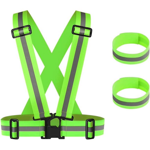 1 Pieza Chaleco de Seguridad Amarillo Ajustable Tira Reflectante Elástica Adhesivo Chalecos Amarillos Adultos con 2 Piezas Brazalete de Seguridad para Niños Mujeres Ciclista Correr Trotar, Andar en B