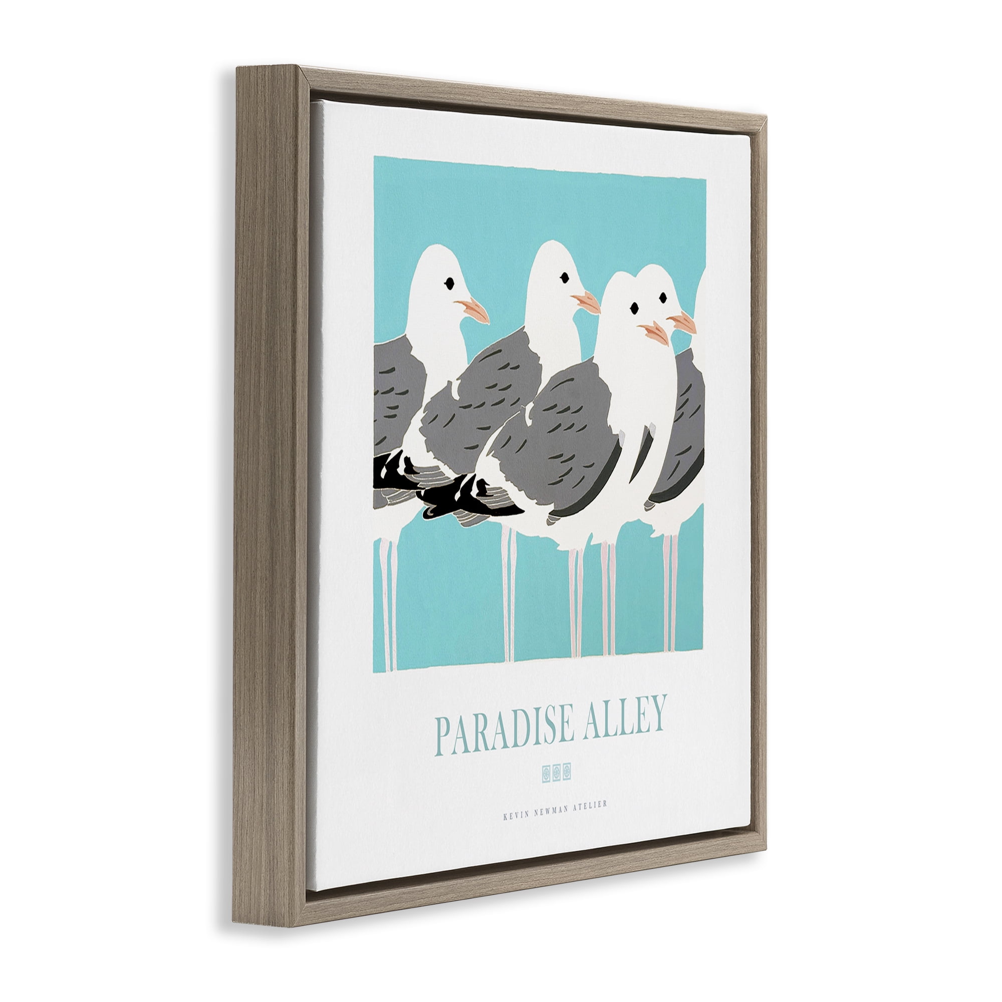 Stupell Industries Paradise Alley Seagull Gathering Brown Framed Floater Canvas Wall Art, design by Jadei Graphics