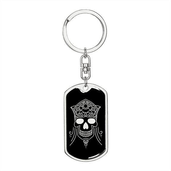 Calavera Mexican Sugar Skull 87 Stainless Steel or 18k Gold Premium Swivel Dog Tag Keychain
